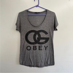 Vintage OG OBEY | Cap Sleeve Scoop Neck T-Shirt | Dark Heather Grey | Small